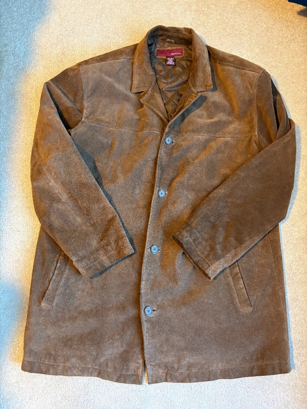 Merona Men's Brown Suede Leather Coat Chore Jacket Size L RN 17730